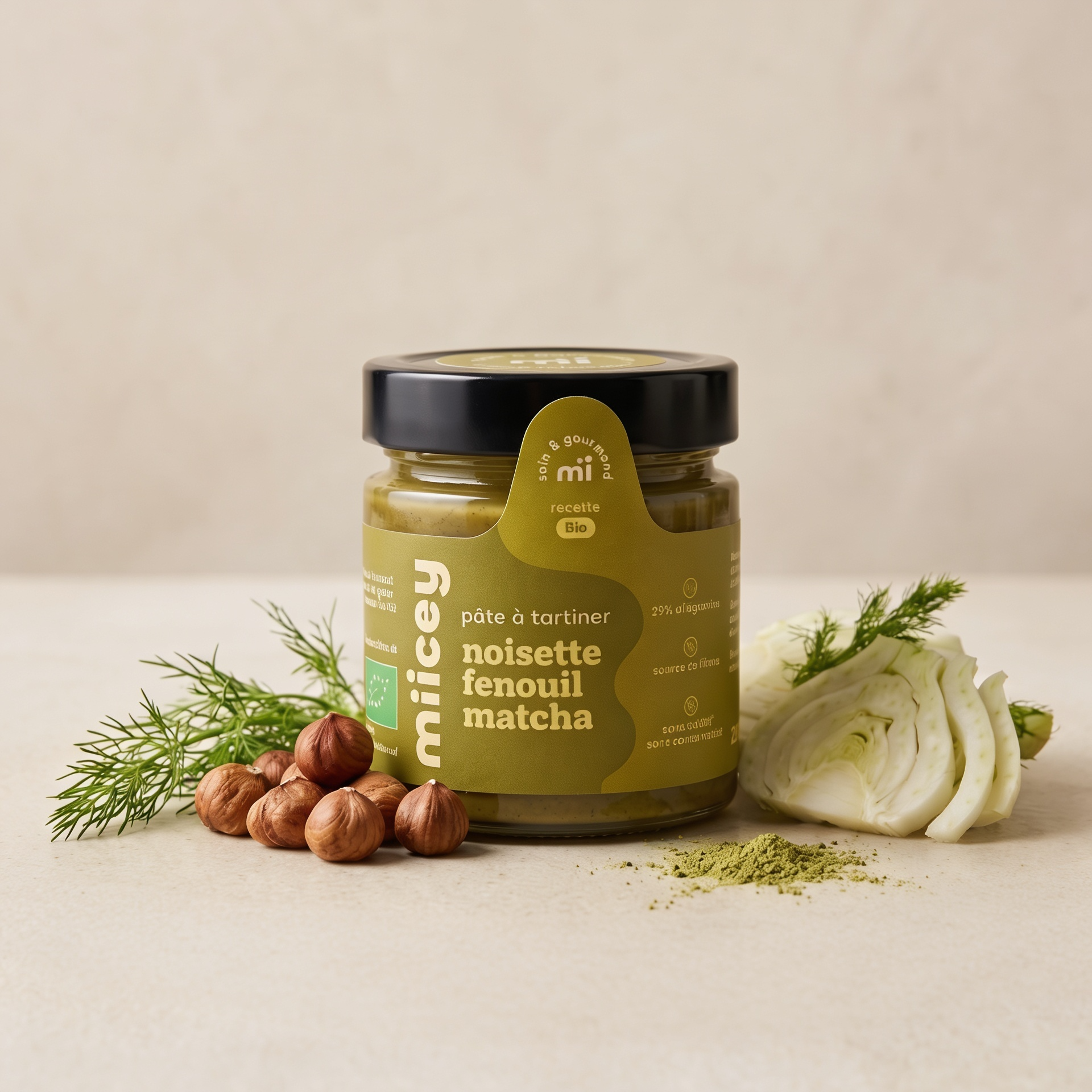 Pâte à tartiner bio Noisette Fenouil Matcha – 200g